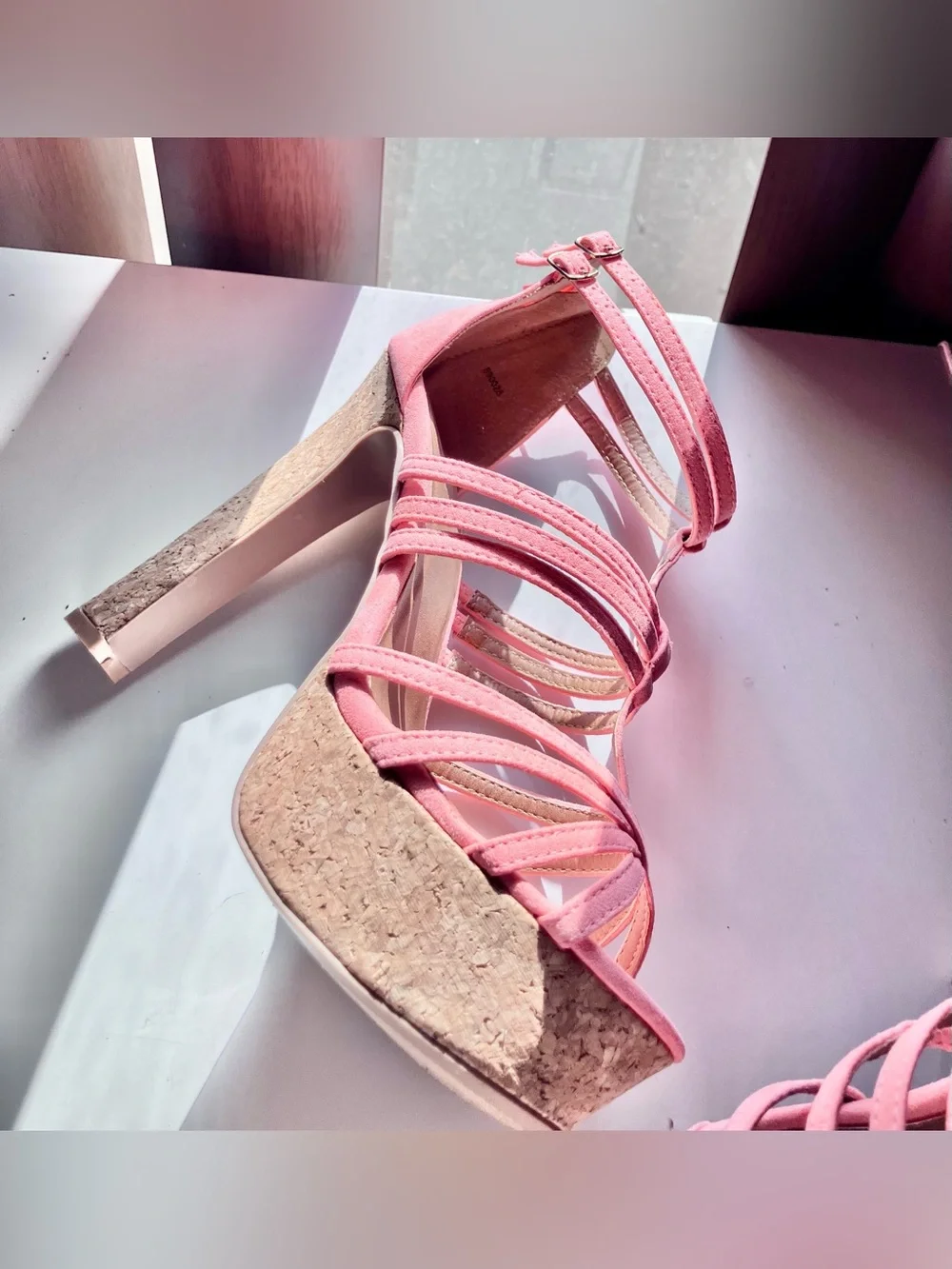 Women's suede Coral Strappy Cork Platform Heels size 8